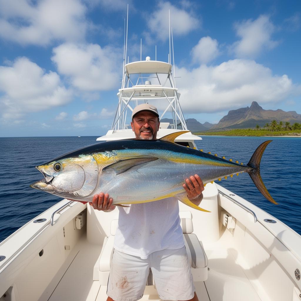 Stolzer Angler mit Thunfisch